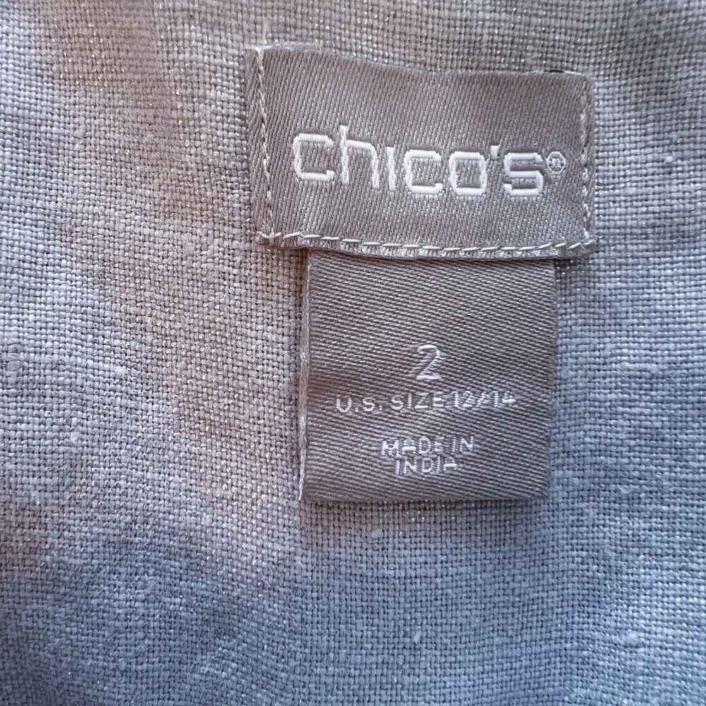 Chicos 100% Linen Foiled Jacket Metallic Silver Gray Neutrals Zip Up Lightweight - Picture 6 of 10